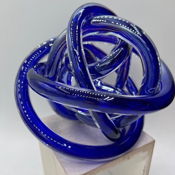 Hand Blown Dark Blue/Glossy "Tangled Knot" Abstract Art Glass Sculpture Paperwei - Picture 10 of 10